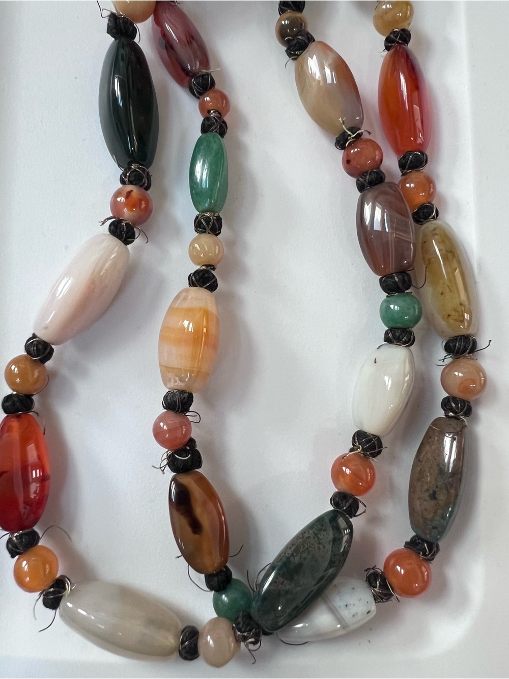 52” stone bead extra long necklace agate carnelian  jasper Assorted gem rocks